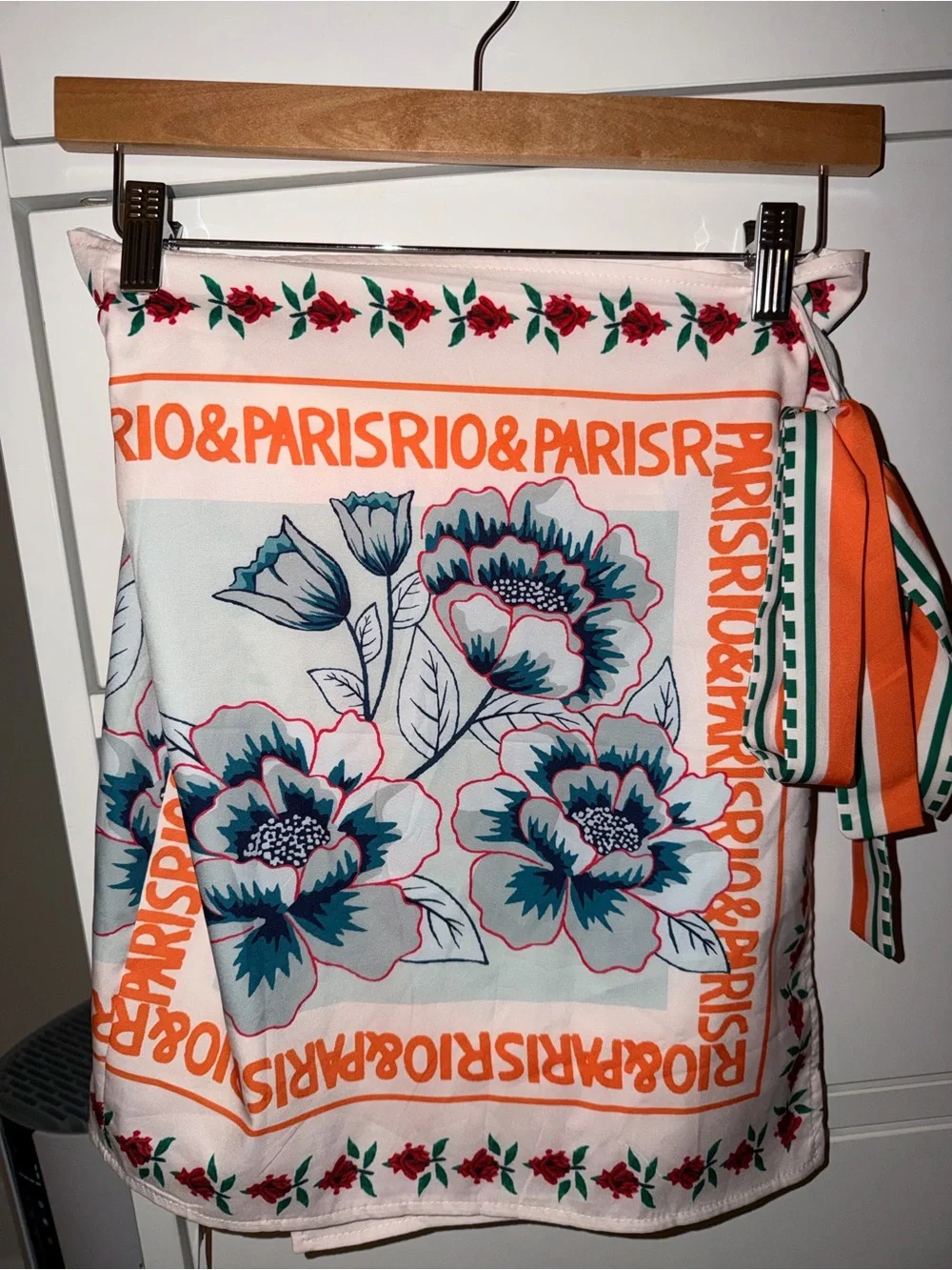 MAC Cosmetics Floral Mini Skirt in White, Teal & Orange